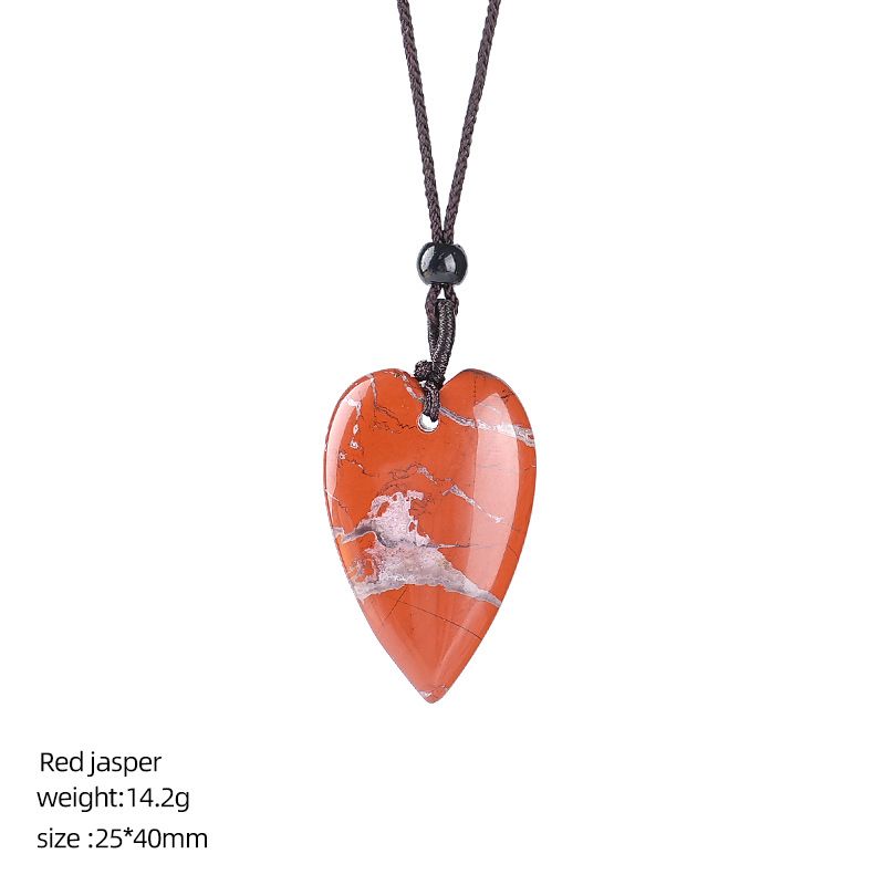 Colar de amor de cristal natural de 40mm, pingente de coração de pêssego de pedra de ágata gravado em forma de coração.