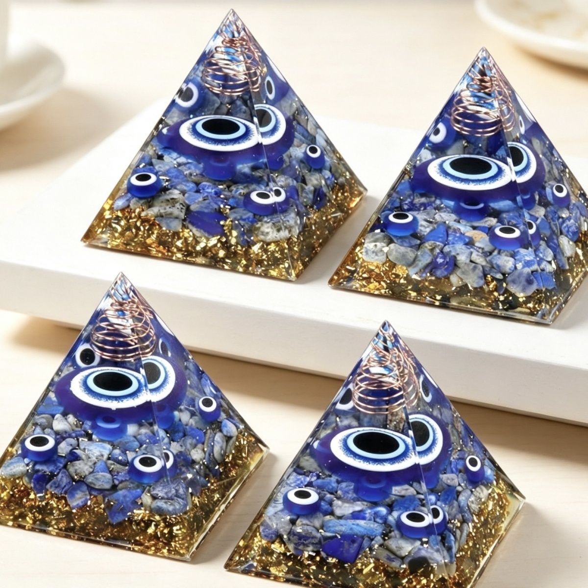 1941-M2 Resina da Pirâmide do Olho do Diabo Olho Azul Lazuli Pirâmide de Cascalho Ornamento Casa