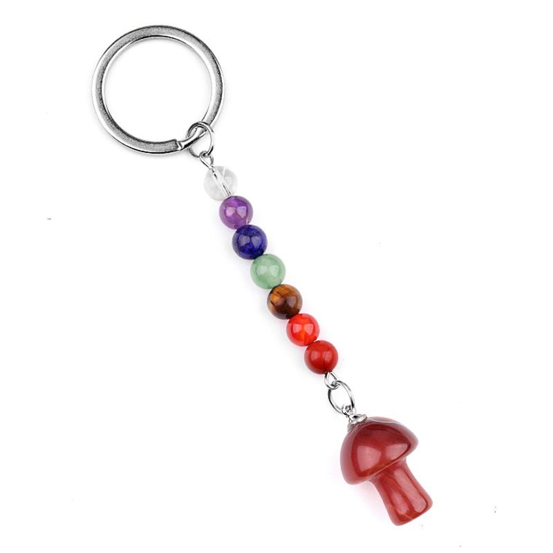 1469-Chave pingente de cristal natural colorido pedra 2cm cogumelo chaveiro saco acessórios presente atacado