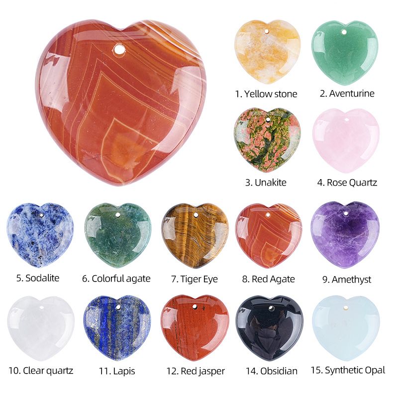 Pingente de amor de cristal natural perfurado de 30Mm, ágata gravada em forma de coração em pó de cristal de pêssego coração trançado colar acessórios