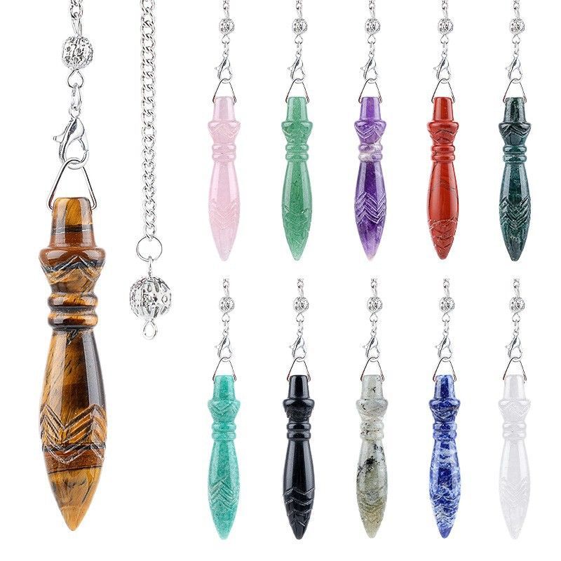 Pingente de pêndulo de cristal natural transfronteiriço Cetro vintage Meditação de ioga Frequência ajustável Thoth Thoth Pêndulo de jade