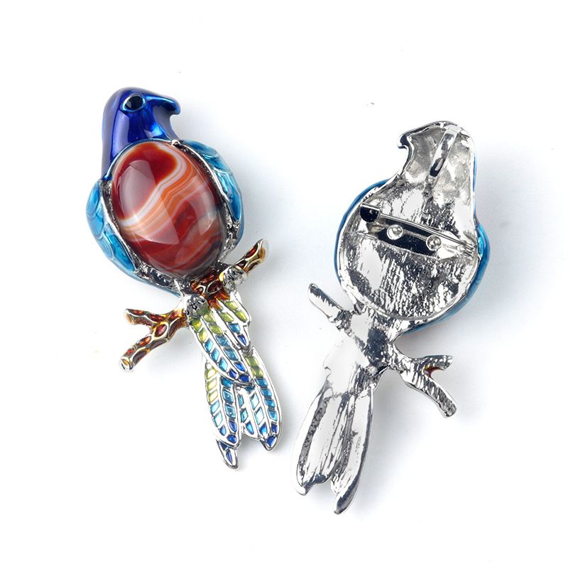 1682-Pingente de broche de papagaio Pingente de broche de gema incrustado com pino de pedra de ágata de cristal, colar