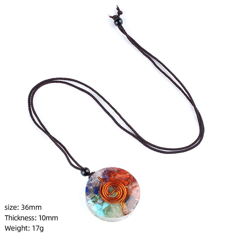 Colar de resina de pedra natural personalizado envoltório epóxi cascalho colorido polígono geométrico redondo pingente de meditação de ioga