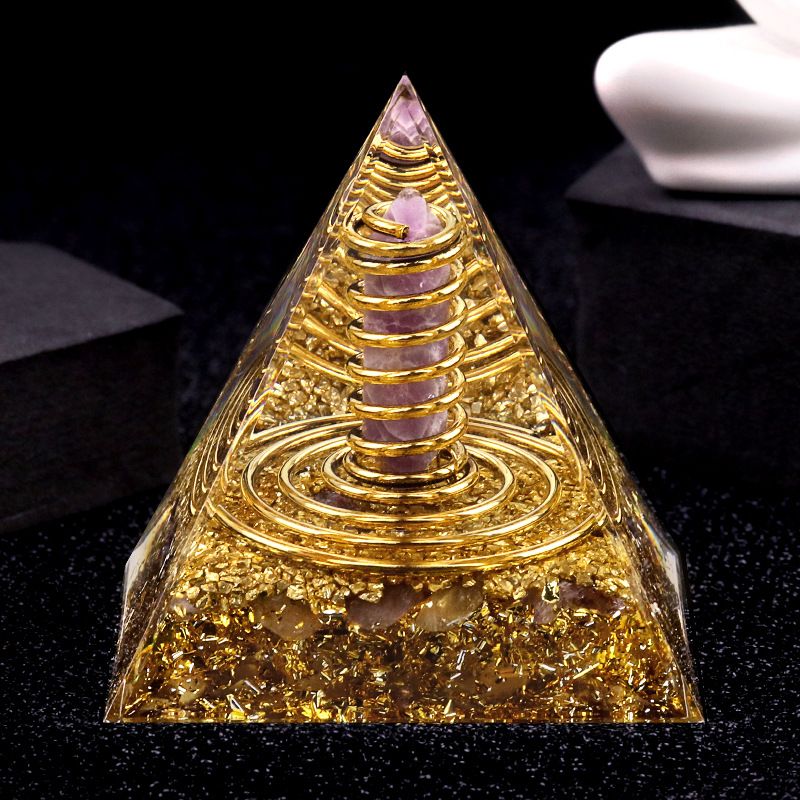 Pirâmide de cascalho de cristal de 6cm da série 225-P, ornamento doméstico de artesanato de resina epóxi