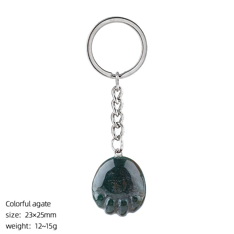 Pé de cristal natural chaveiro DIY saco de roupas bonito gravura decorativa semi-preciosa gato garra pingente