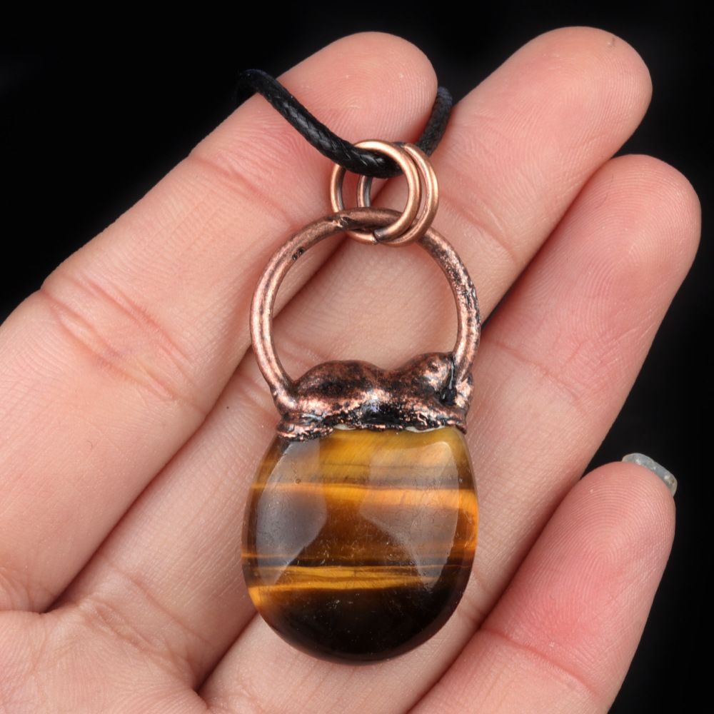 1777-Ametista pingente de bolsa estilo retrô, cristal branco em pó cristal olho de tigre bronze pingente de pedra de joias europeias e americanas
