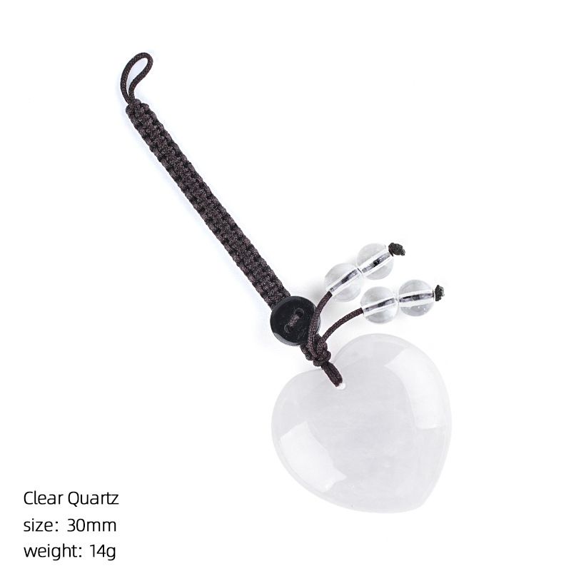 Pingente de cristal natural do amor do chaveiro tecido 30mm coração em forma de pedra natural amor bonito saco pingente