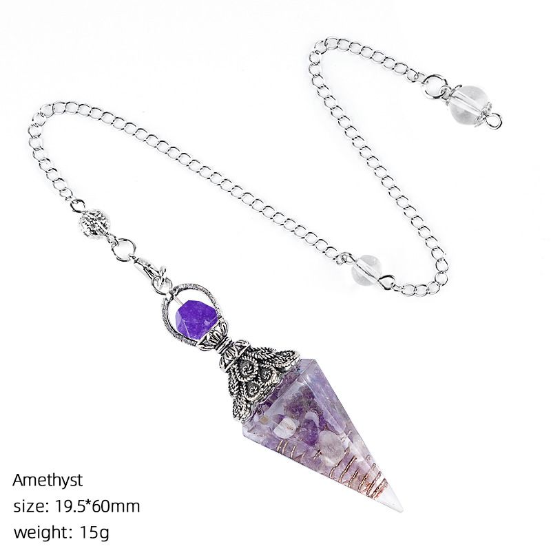 Hot Selling Cristal Natural Pêndulo Receptáculo de Prata Antiga Cone Hexagonal Ponta Única Yoga Meditação Resina de Freqüência Ajustável Pêndulo