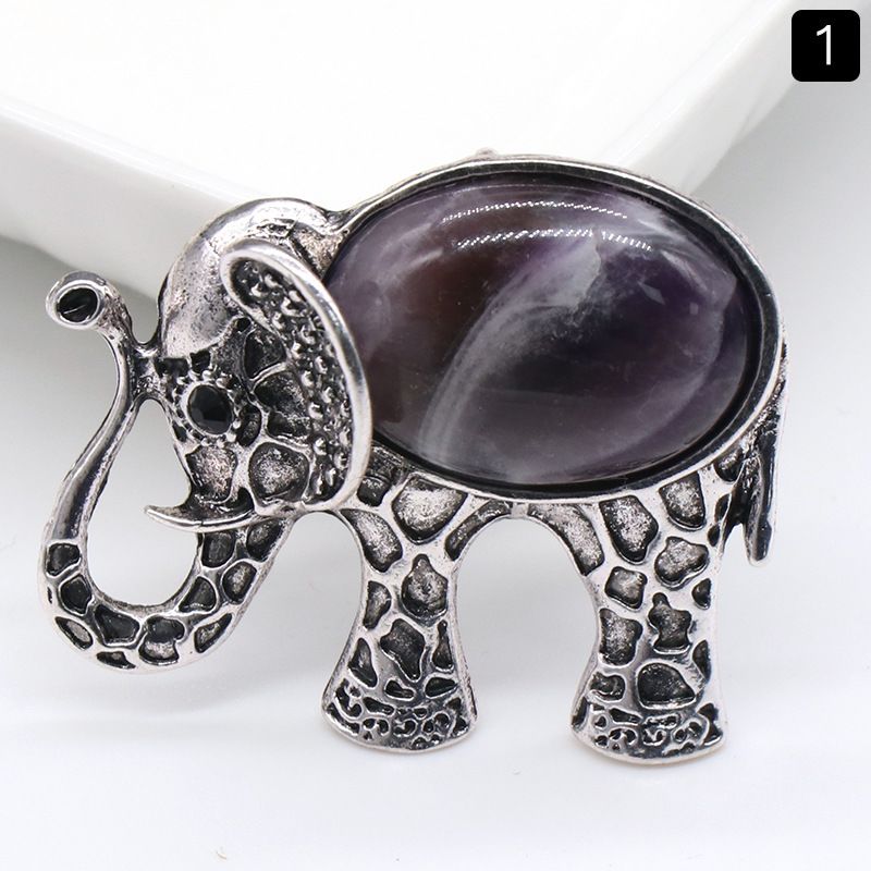 Pingente de gema broche de elefante, concha de ágata de cristal com colar de pino de pingente de pedra preciosa