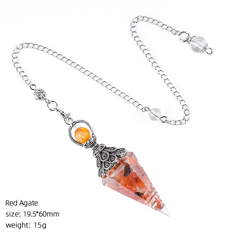 Pingente de pêndulo de cristal de resina personalizada Hexagonal Cone Rhombus Agate Gravel Yoga Meditação Freqüência Ajustável Pêndulo Epóxi