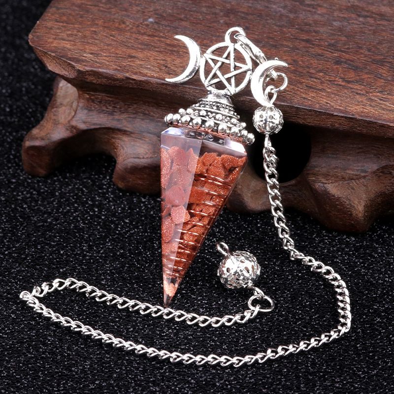 1690-Lua trifásica colorido cascalho resina cristal pedra preciosa hexagonal cone pêndulo, pingente de chakra