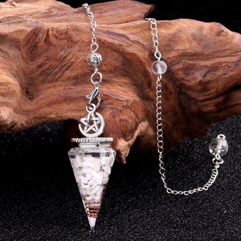 2138-Star-Moon Hexagonal Cone Cristal Ágata Pedra Semi-preciosa Resina de Cascalho Pingente de Pêndulo