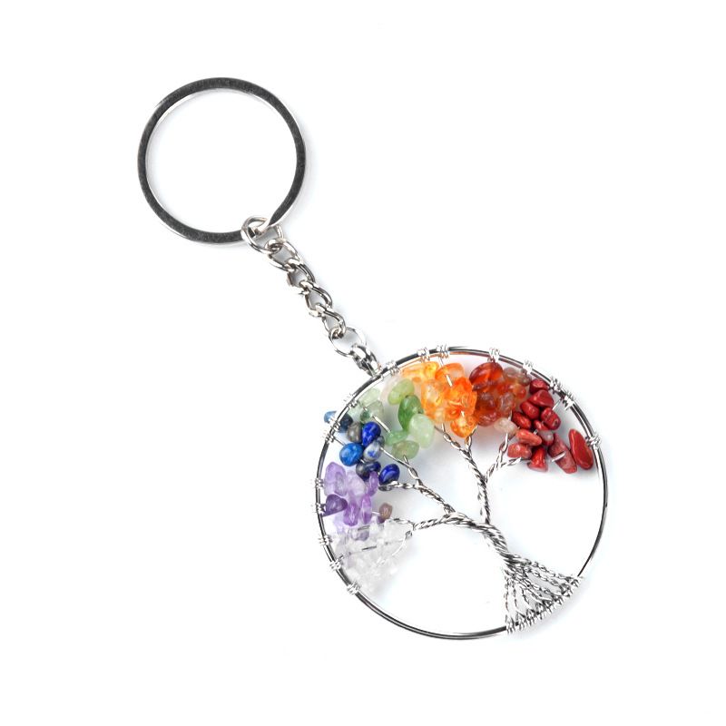 1707 - Sete Cores Cristal Pedra Triturada Árvore da Vida Chaveiro Chakra Yoga Joia Pingente Árvore do Dinheiro