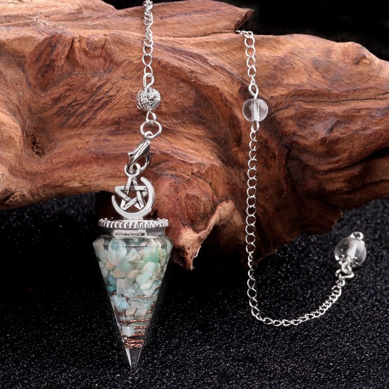 2138-Star-Moon Hexagonal Cone Cristal Ágata Pedra Semi-preciosa Resina de Cascalho Pingente de Pêndulo