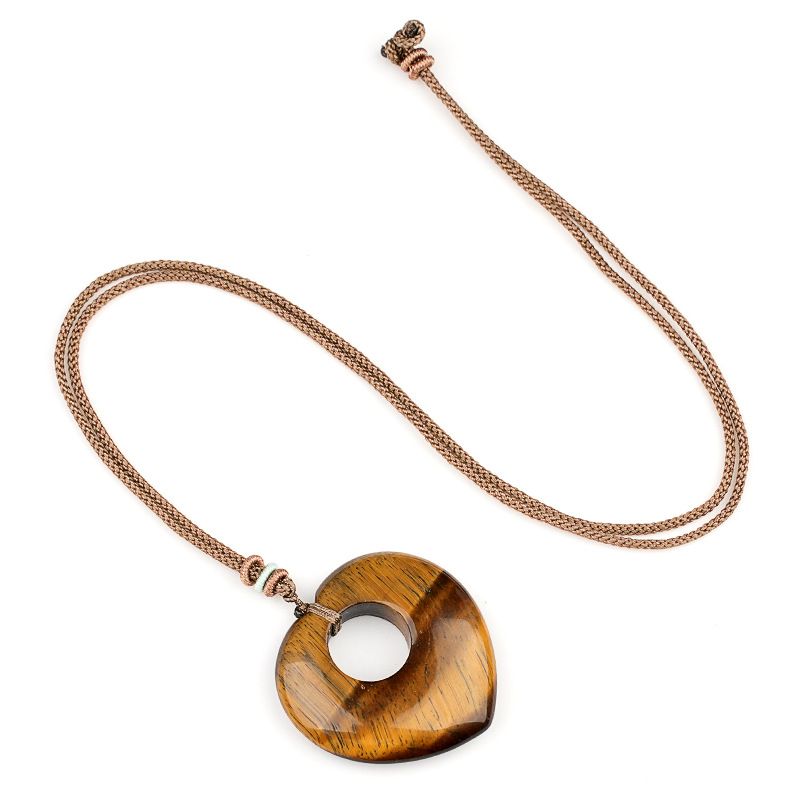Colar de pedra de cristal natural colar de pedra de amor suéter corrente olho de tigre coração de pedra colar de pedra de pêssego pingente