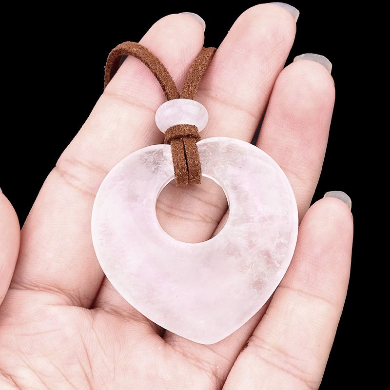 2042-Colar de amor oco de ametista natural, pingente de amor de pedra de olho de tigre de cristal em pó, joias de corrente de suéter em forma de coração.