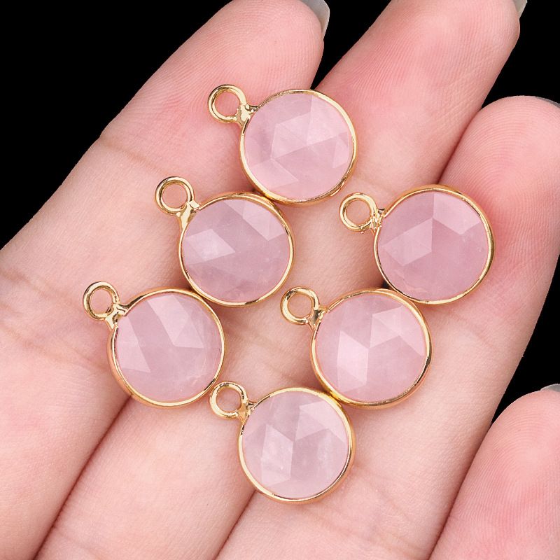 1825-Cristal natural ágata cobre bainha 10mm pingente de seção redonda DIY jóias colar brincos acessórios