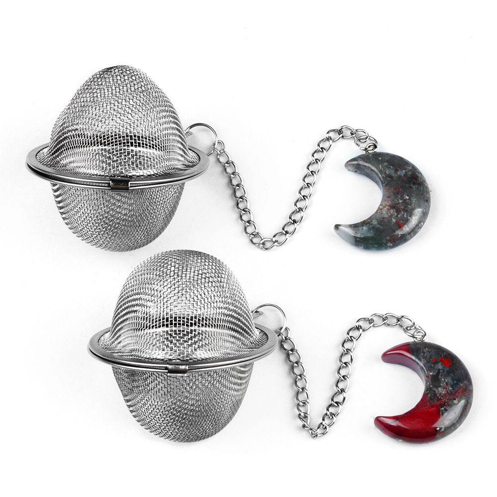1789-Moon Tea Filter, Natural Crystal Agate Stone 304 Stainless Steel Tea Filter Sopa Hot Pot