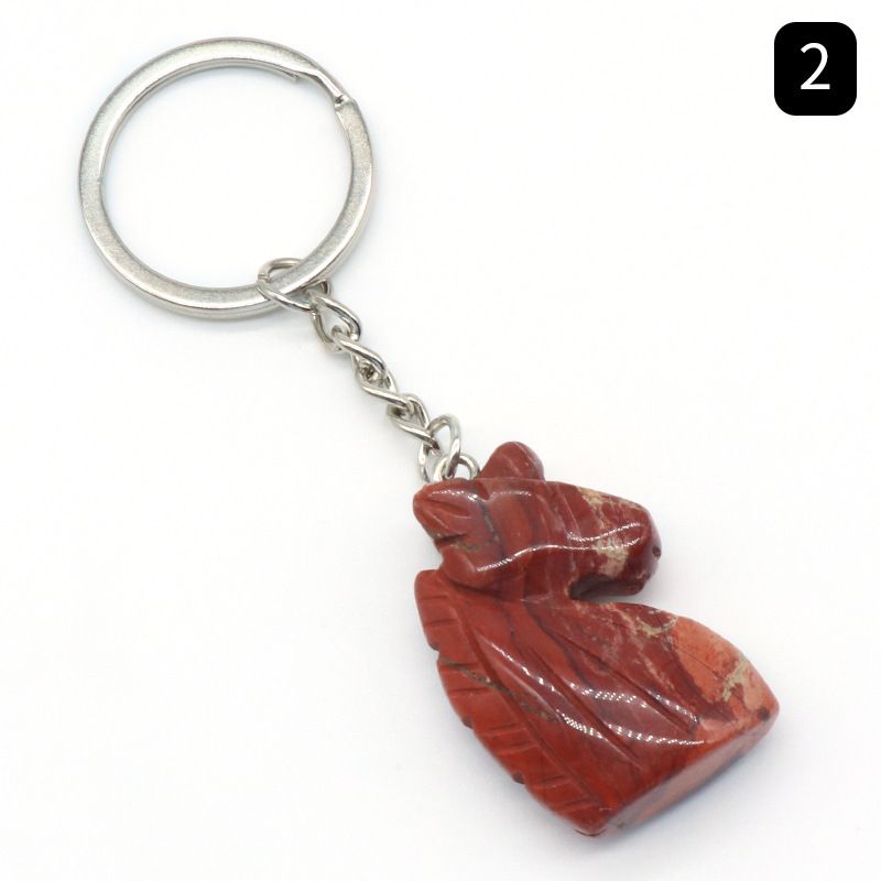 Chaveiro de unicórnio de pedra de cristal natural unicórnio, pingente de saco de animal gravado em pedra.