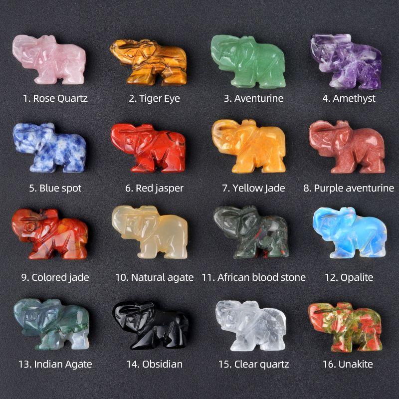 1 polegada escultura animal elefante, pó natural cristal ágata jade escultura animal elefante artesanato ornamento transfronteiriço