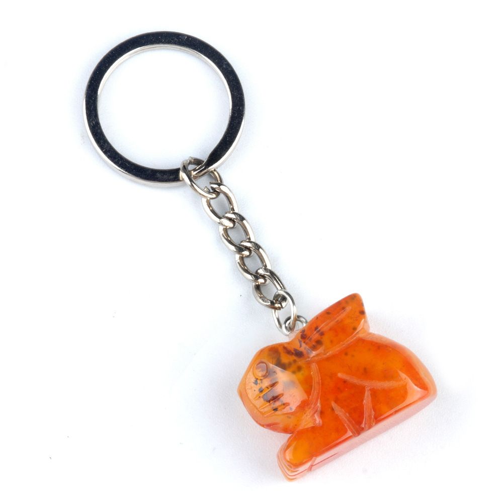 Chaveiro de coelho de 1950, pingente de chaveiro de animal gravado em pedra de ágata de cristal.