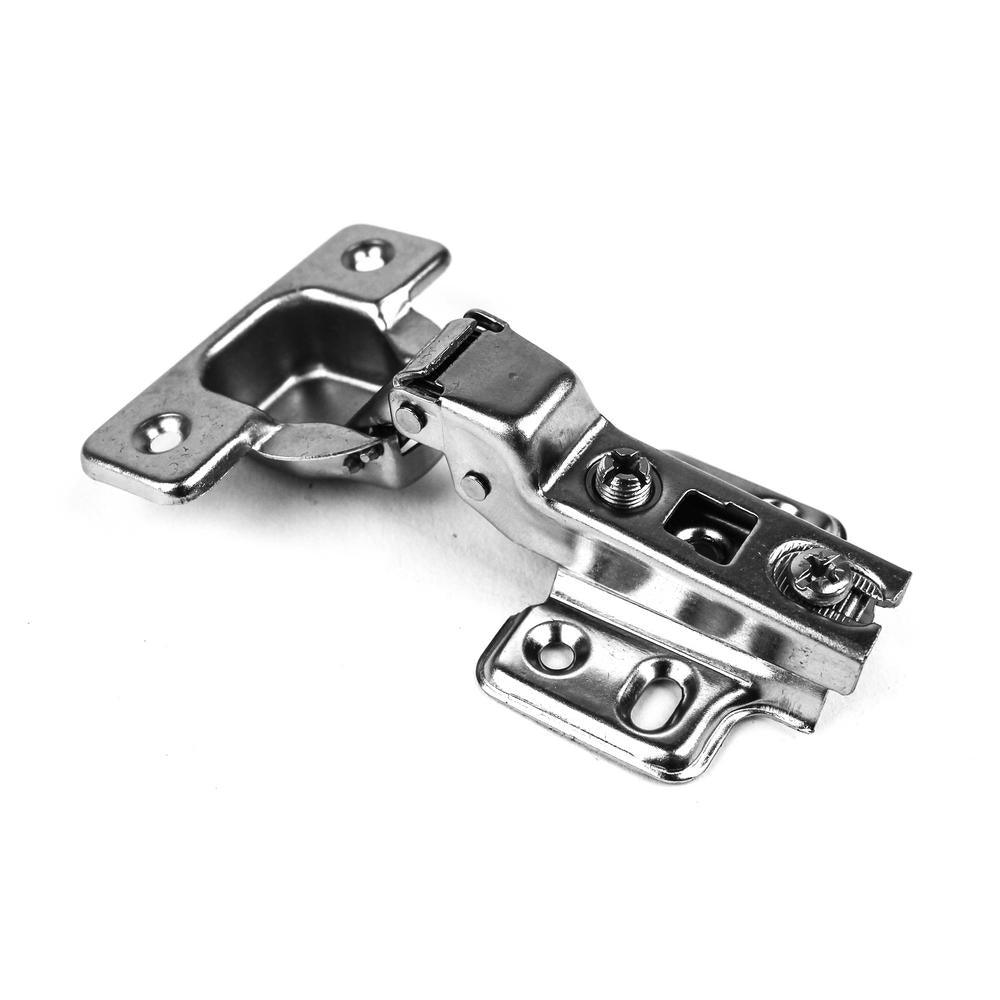 105-Degree 35 mm Half Overlay Frameless Cabinet Hinges with Installation Screws (1-Pair)