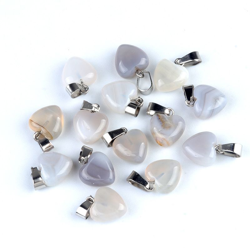 1676-13Mm pingente de amor, pingente de amor de pedra de cristal de ágata natural DIY colar em forma de coração acessórios de jóias