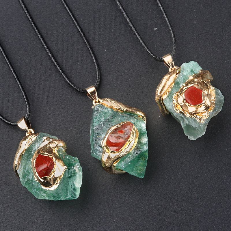 20 ~ 40Mm cristal dourado pingente de pedra áspera de cristal multicolorido colar irregular acessórios de jóias