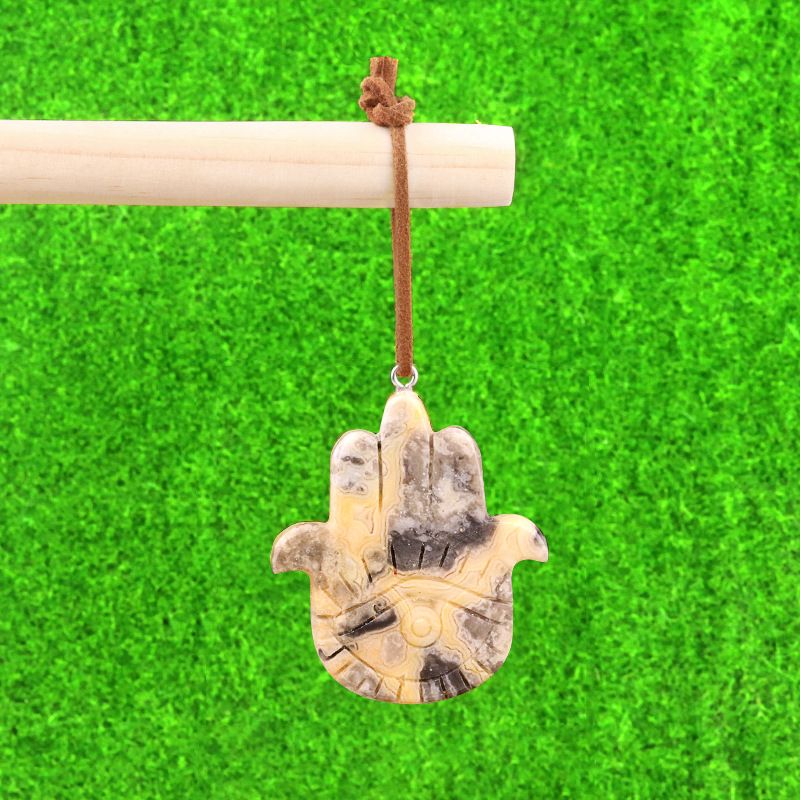 2046-Pingente de mão de Fátima ametista natural, pingente de artesanato de palma de olho de anjo de pedra de ágata