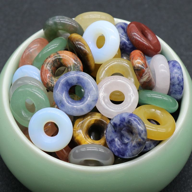 575-15Mm grande buraco solto grânulo donut cristal ágata semi-precioso pedra grande buraco correndo anel DIY jóias de vários materiais