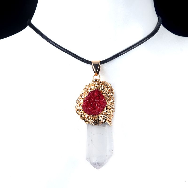 1757-Cristal branco natural pilar de pedra áspera pingente dourado pilar de cristal irregular incrustado acessórios de colar multicolorido