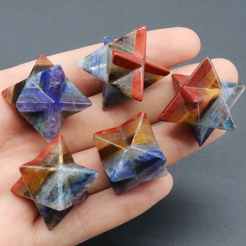 1245-Merkaba artesanato de emenda de pedra de cristal natural, Merkaba grande satélite pequeno ornamento hexagrama