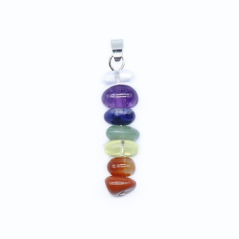 709-Colar de pedra de cristal colorido, pedra de ágata de cristal natural irregular pingente de pedra de 7 camadas com corda de couro