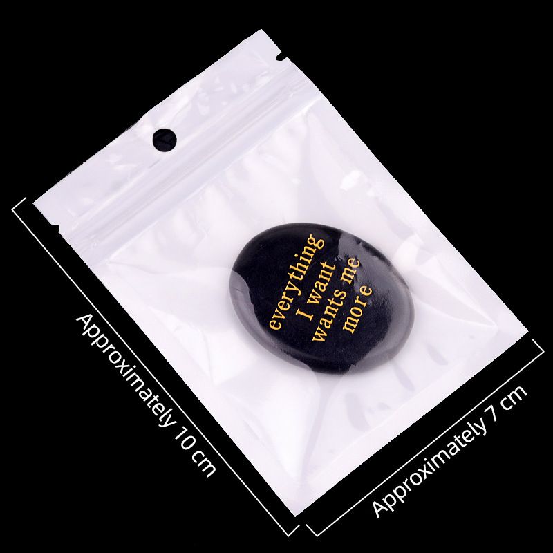 2180-Letras ovais de obsidiana para aliviar as preocupações Pedra da palma Pedra do polegar do poder Jogue adesivo de geladeira DIY Aromaterapia de carro