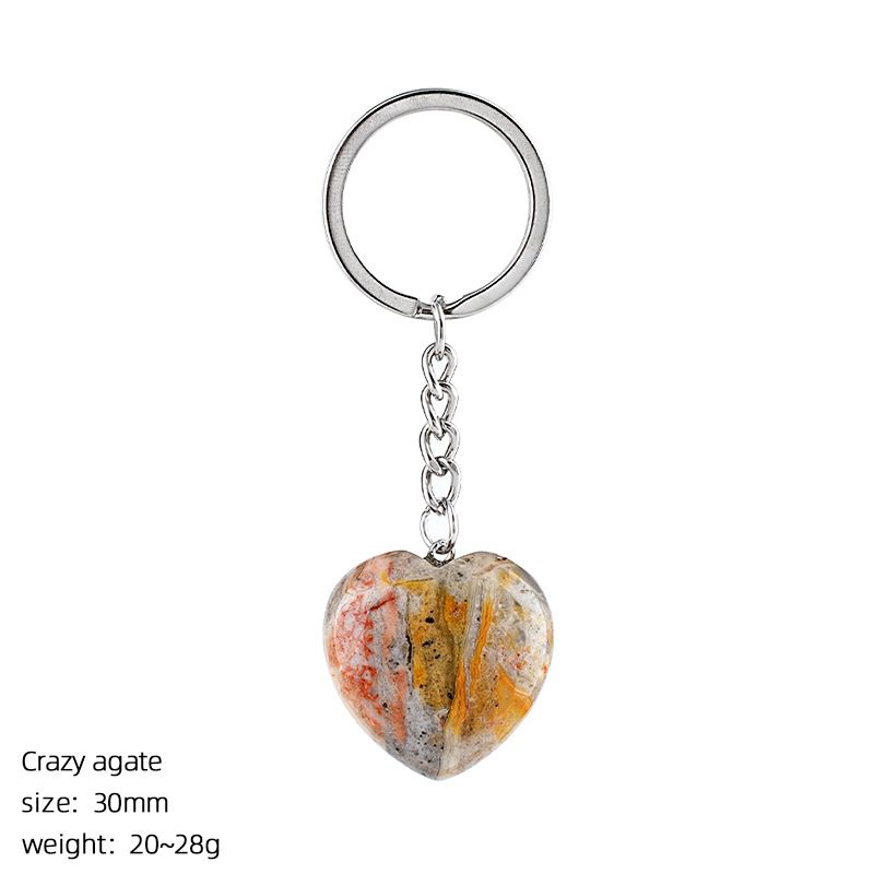 30Mm cristal natural amor chaveiro bonito saco decoração do carro pedra áspera polida pingente de coração de pedra semipreciosa