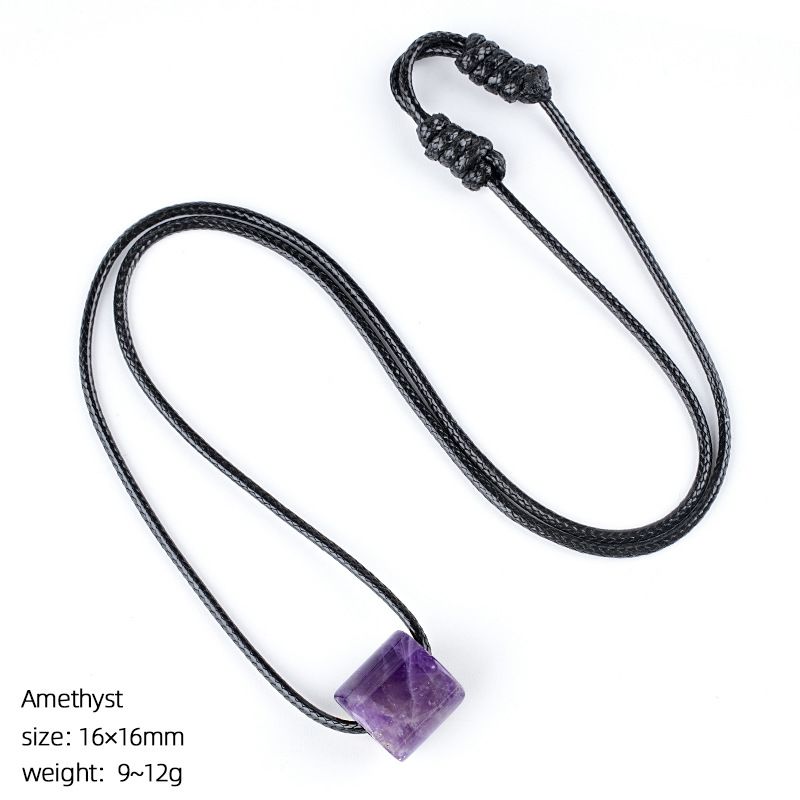 Colar cilíndrico de cristal natural de 16Mm, corrente de suéter simples, pingente de ágata cilíndrica com orifício grande e ajustável à mão.