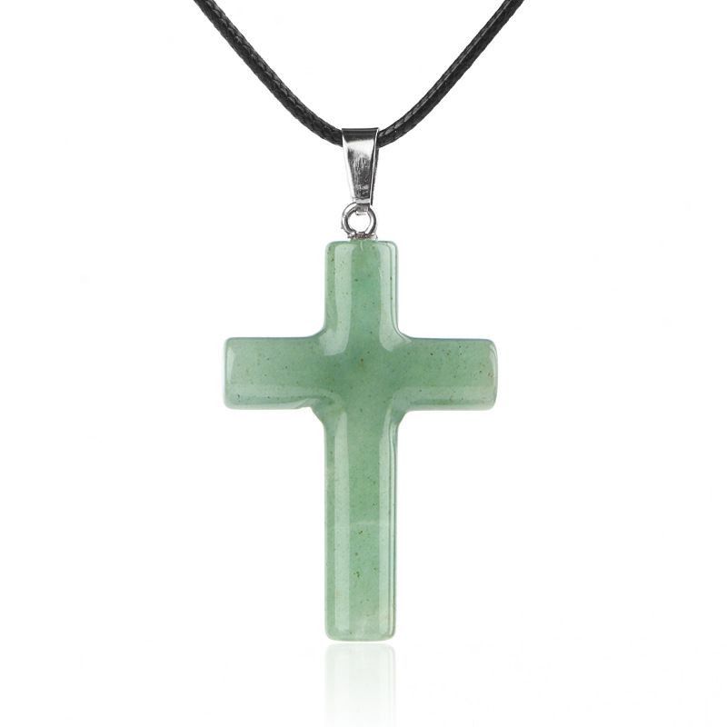 1488 Colar de cruz de cristal natural de 40 mm de venda quente elegante versátil grande pingente de cruz de ágata redonda