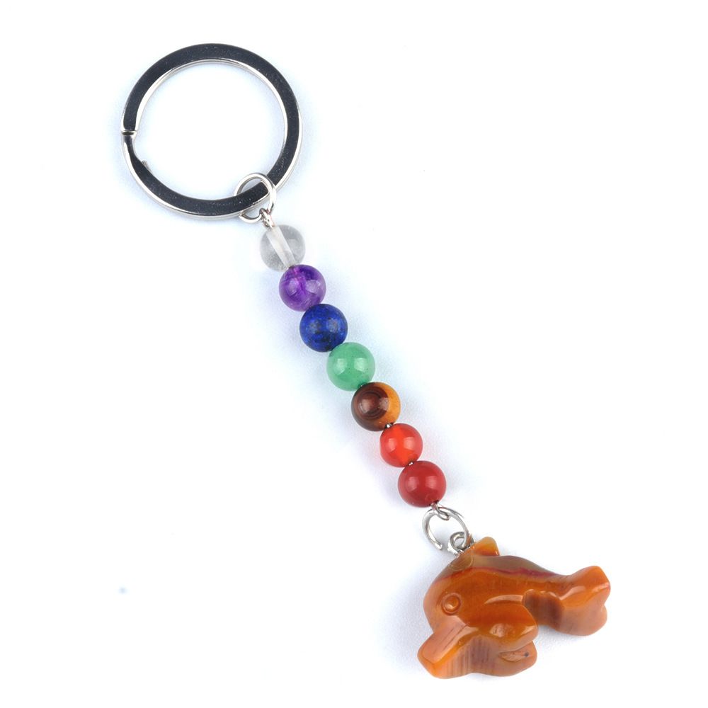 1957-Chaveiro de golfinho de pedra de cristal colorido, pingente de jóias de chakra, pingente de chaveiro de animal pequeno