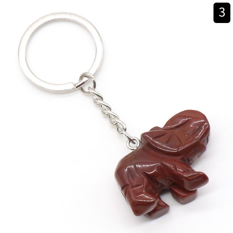 Pingente de chaveiro de elefante com cabeça de ágata de cristal natural, pingente de bolsa de elefante gravada tridimensional.