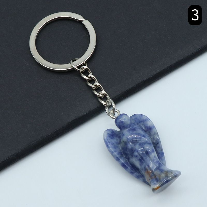 Chaveiro de anjo gravado em pedra de ágata de cristal natural, pingente de bolsa de celular de anjo da guarda.