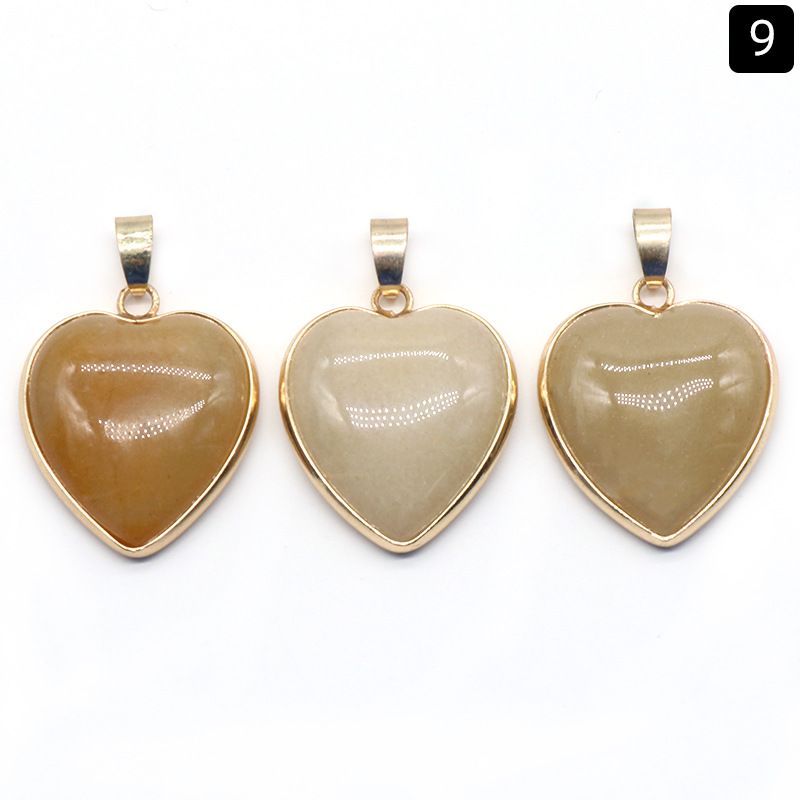 1514-Pingente de bainha de amor, cristal de ágata natural pedra semipreciosa colar de coração com bainha de ouro.