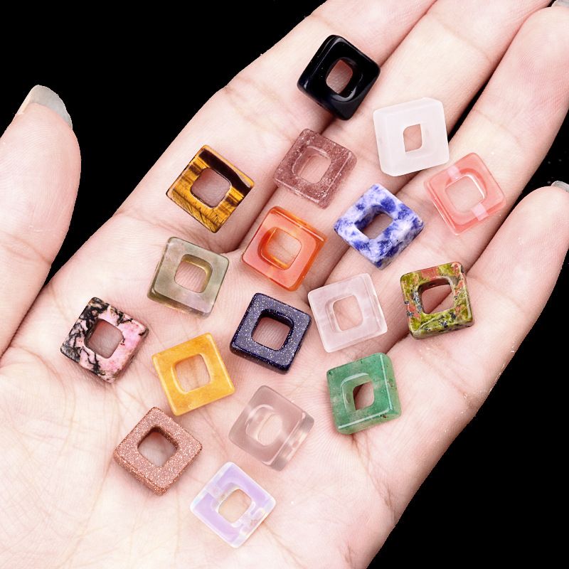 2056-Pedra de cristal natural ágata oco quadrado solto contas DIY colar colar pulseira acessórios contas