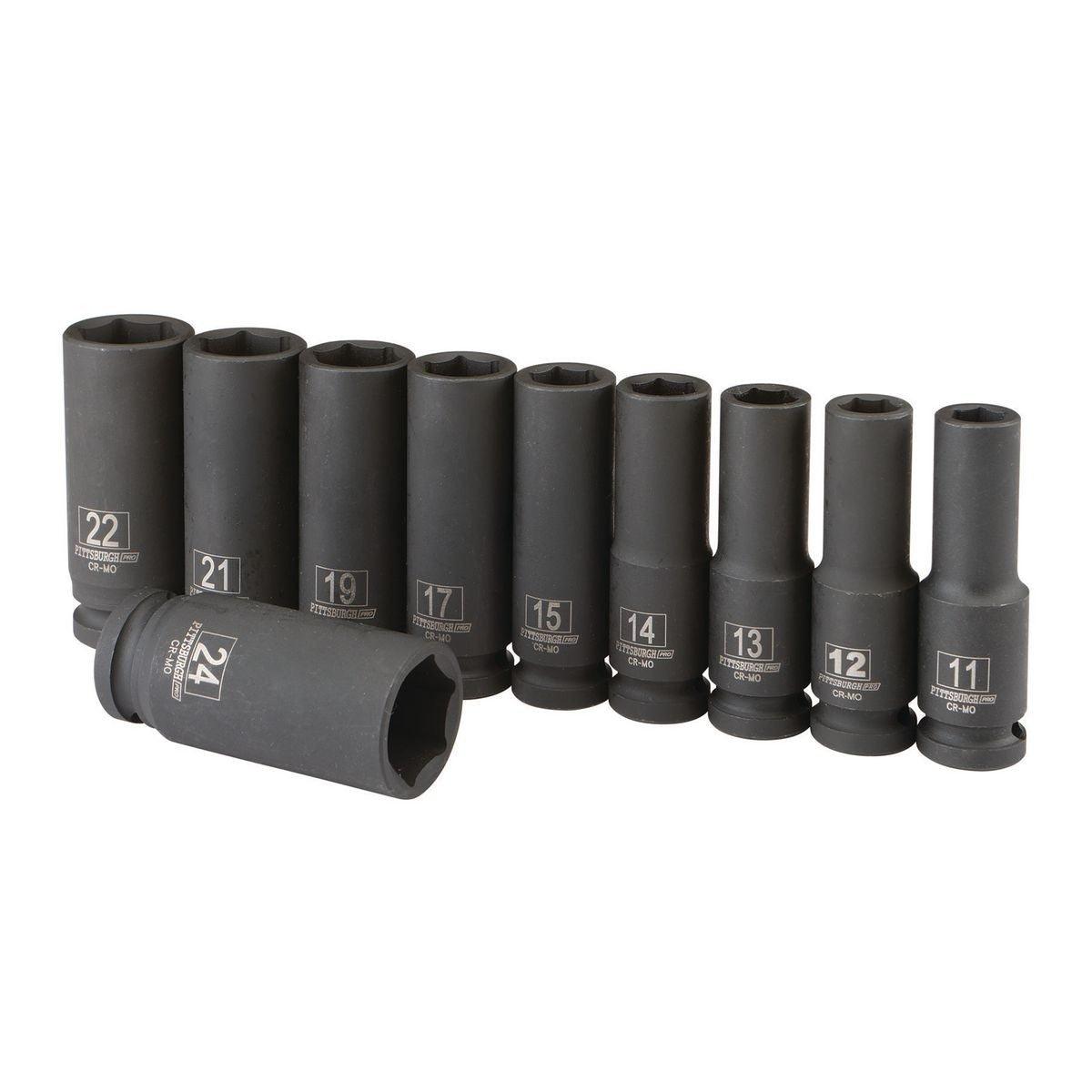 1/2 in. Drive Metric Impact Deep Socket Set, 10 Pc.
