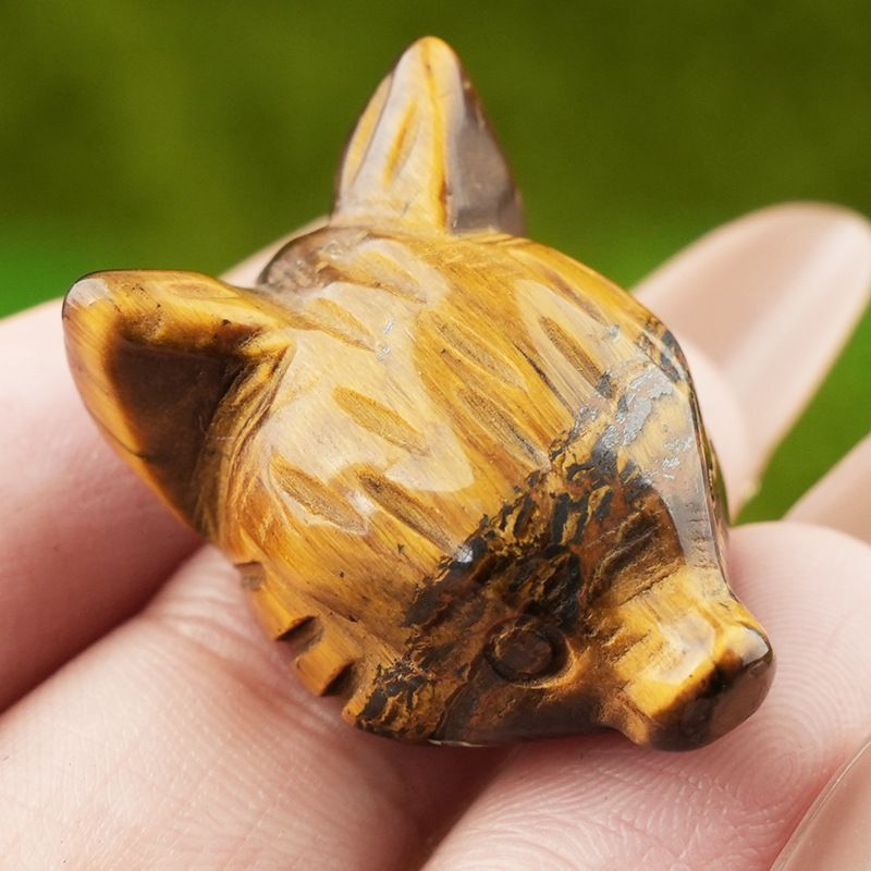 Pó de ametista natural cristal olho de tigre pedra escultura cabeça de raposa artesanato animal pequeno ornamento