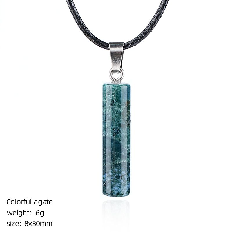 Colar cilíndrico de cristal natural 30Mm transfronteiriço europeu e americano estilo simples ágata escultura em pedra bruta pingente cilíndrico de pedra preciosa