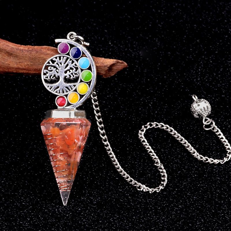 2145-Nova Árvore Colorida da Vida Resina De Cascalho De Cristal Hexagonal Cone Pêndulo Yoga Ornamento De Meditação