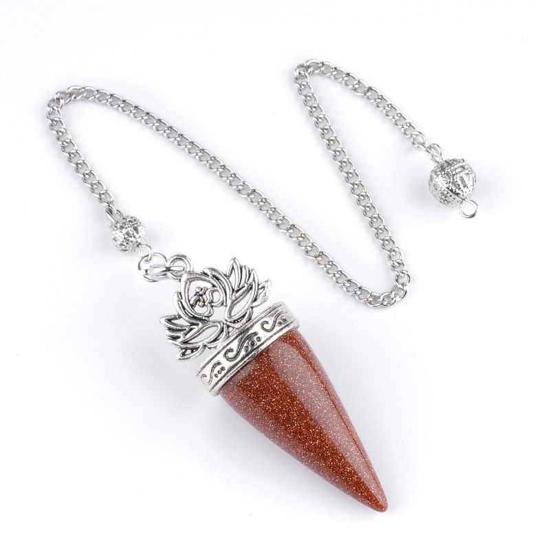 O mesmo pêndulo de pedra de cristal natural, o novo pêndulo de pedra de ioga de meditação cônica de lótus prateado antigo.