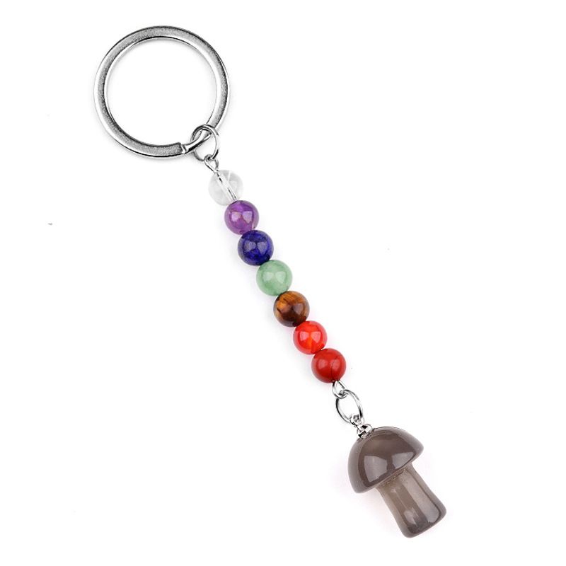 1469-Chave pingente de cristal natural colorido pedra 2cm cogumelo chaveiro saco acessórios presente atacado