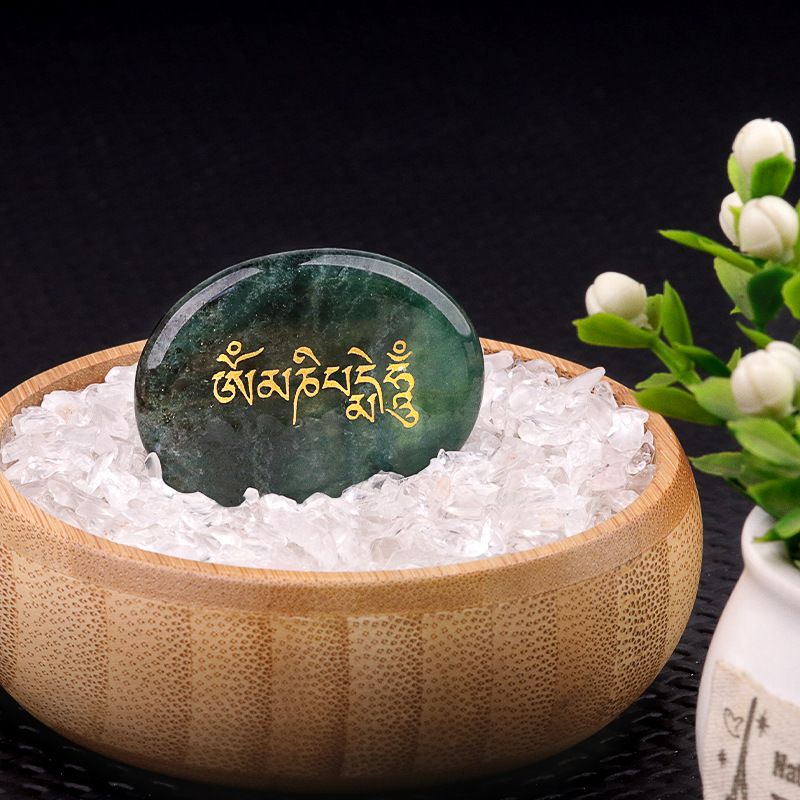 2149-Om Mani Padme Om Mantra de Seis Sílabas Pedra de Palma, Joias Tibetanas Om Mani Padmé Hum Alívio do Estresse
