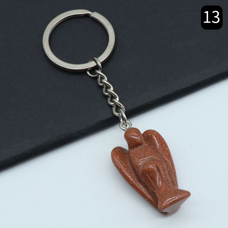 Chaveiro de anjo gravado em pedra de ágata de cristal natural, pingente de bolsa de celular de anjo da guarda.